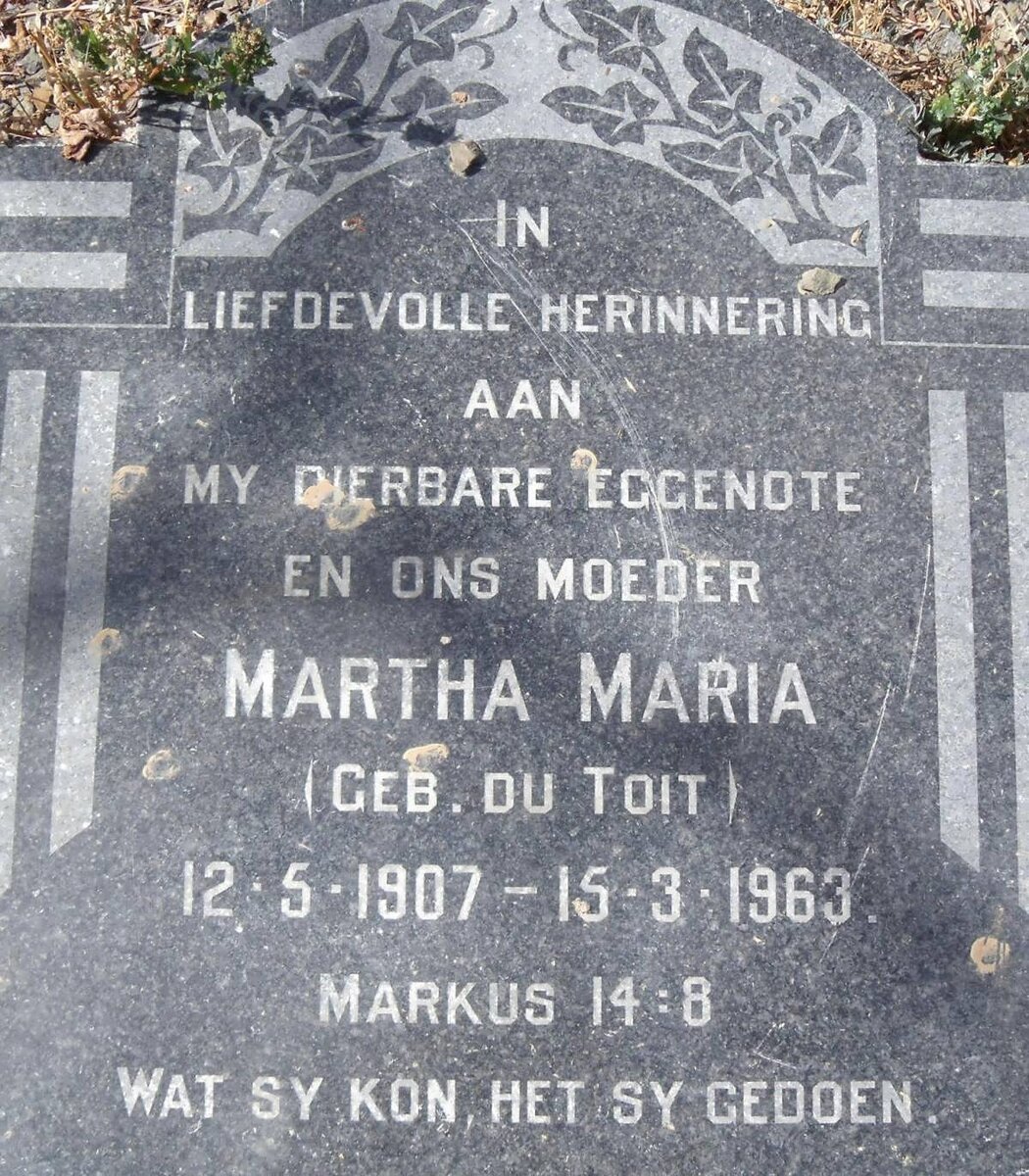 MERWE Martha Maria, van der nee DU TOIT 1907-1963
