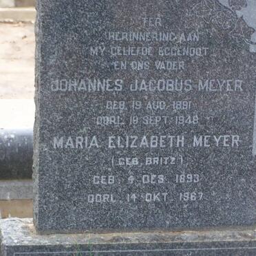 MEYER Johannes Jacobus 1891-1948 &amp; Maria Elizabeth BRITZ 1893-1967