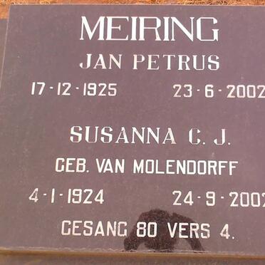 MEIRING Jan Petrus 1925-2002 &amp; Susanna C.J. VAN MOLENDORFF 1924-2002