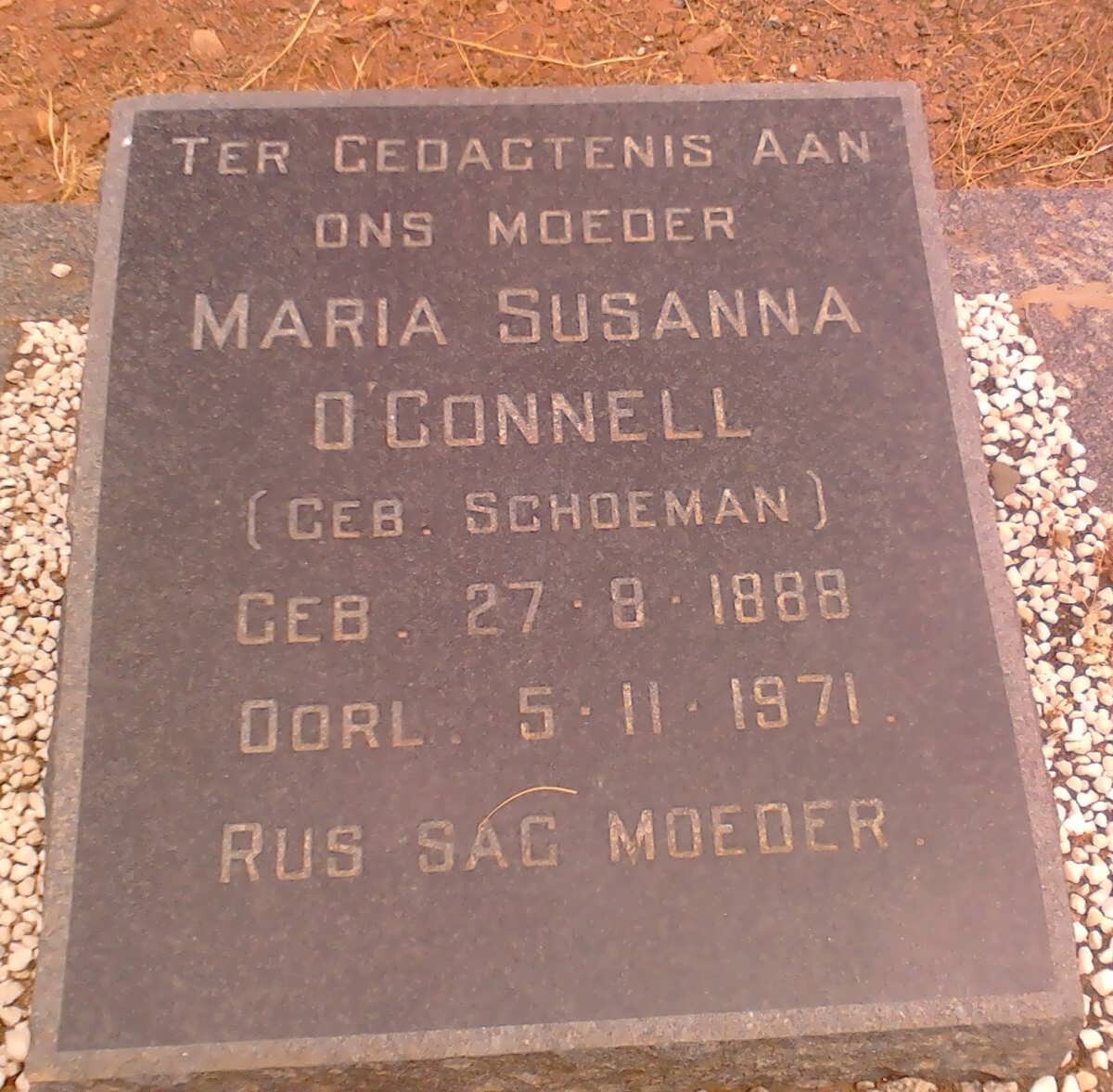 O'CONNELL Maria Susanna nee SCHOEMAN 1888-1971