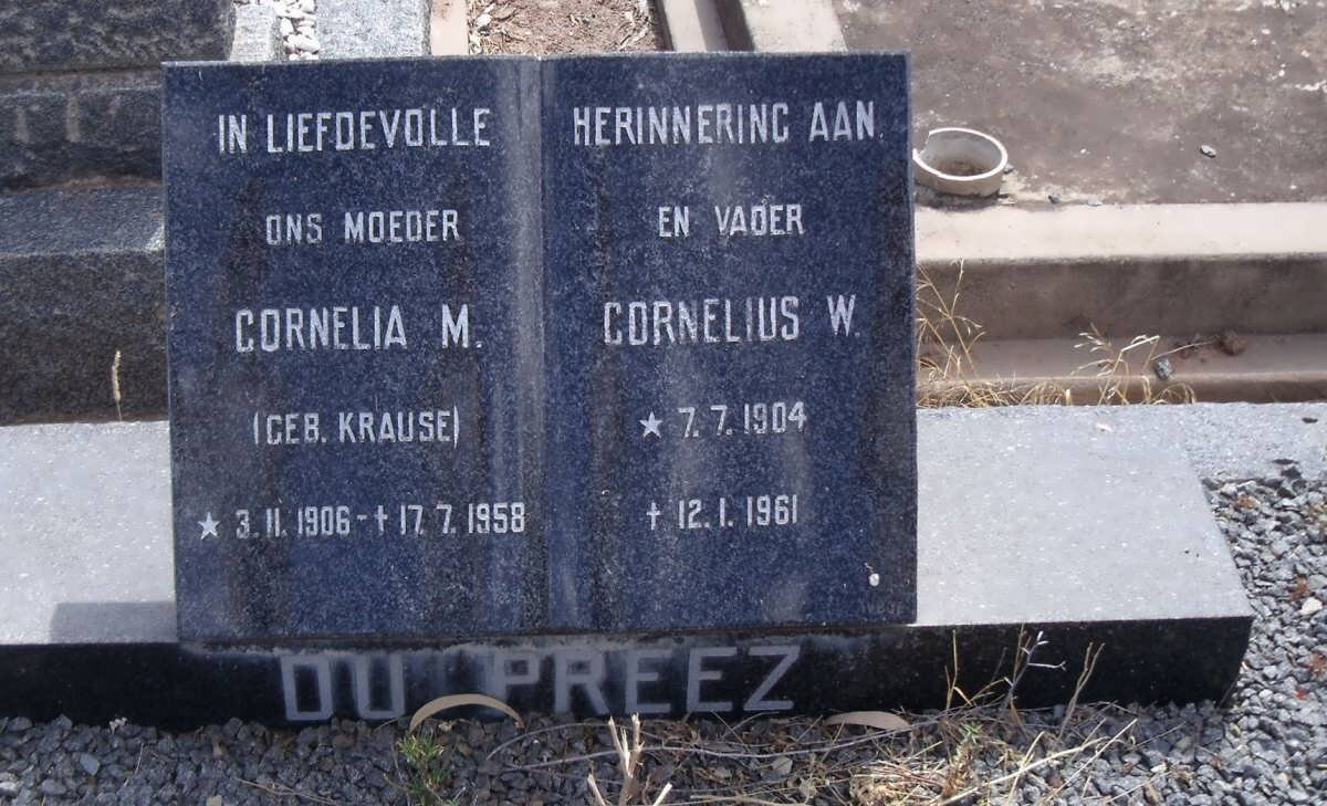 PREEZ Cornelius W., du 1904-1961 &amp; Cornelia M. KRAUSE 1906-1958