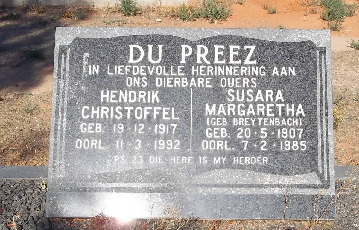 PREEZ Hendrik Christoffel, du 1917-1992 &amp; Susara Margaretha BREYTENBACH 1907-1985