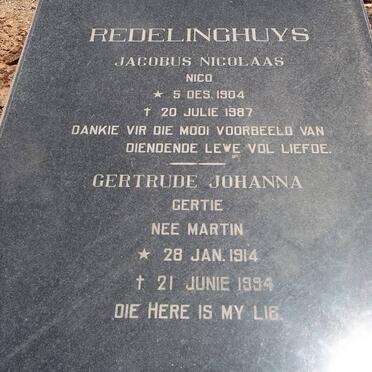 REDELINGHUYS Jacobus Nicolaas 1904-1987 &amp; Gertrude Johanna MARTIN 1914-1994