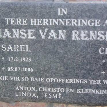 RENSBURG Sarel, Janse van 1923-2006 &amp; Christie 1927-1996