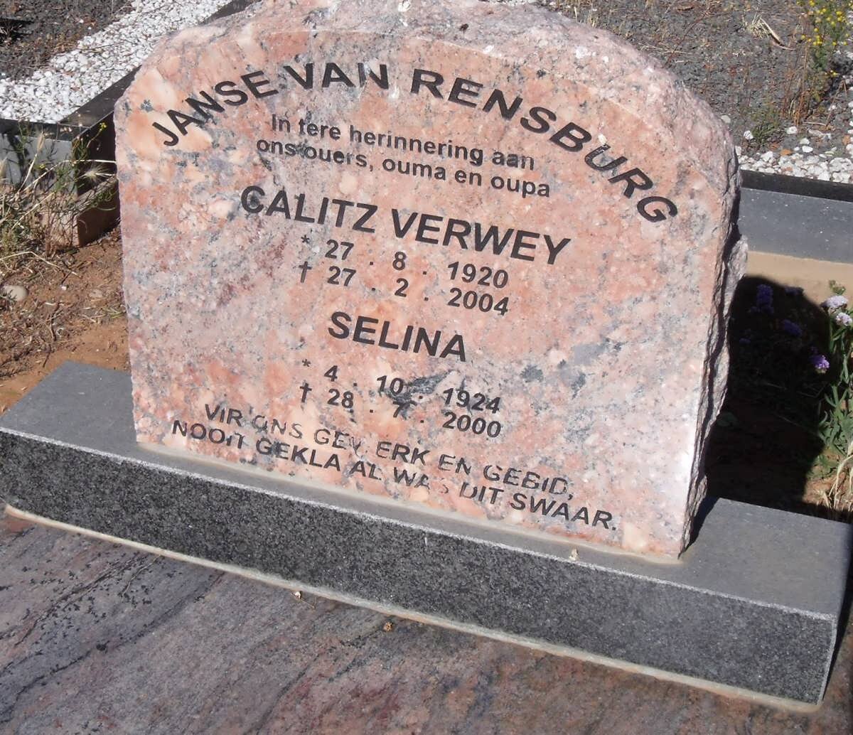 RENSBURG Calitz Vermey, Janse van 1920-2004 &amp; Selina 1924-2000