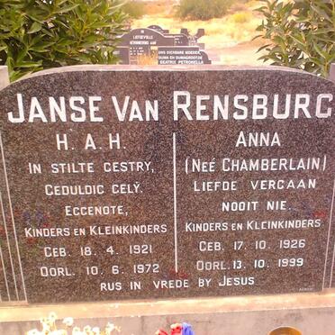 RENSBURG H.A.H., Janse van 1921-1972 &amp; Anna CHAMBERLAIN 1926-1999