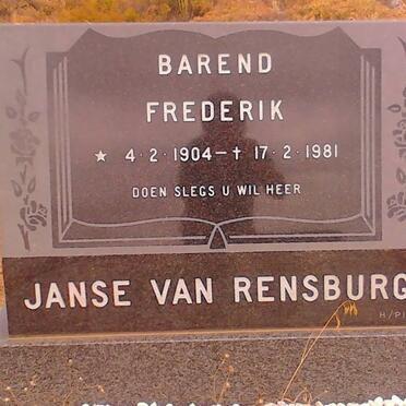 RENSBURG Barend Frederik, janse van 1904-1981