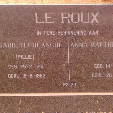 ROUX Helgard Terblanche, le 1914-1982 &amp; Anna Mathee Franken 1920-1989