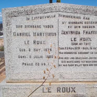 ROUX Gabriel Marthinus, le 1874-1960 &amp; Gertruida Francina du TOIT 1879-1958