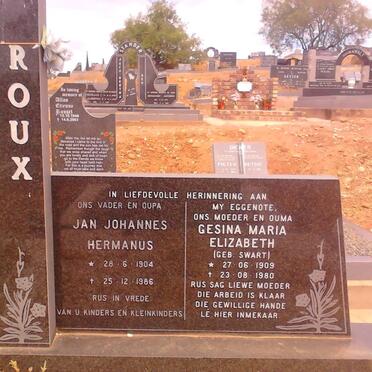 ROUX Jan Johannes Hermanus 1904-1986 &amp; Gesina Maria Elizabeth SWART 1909-1980