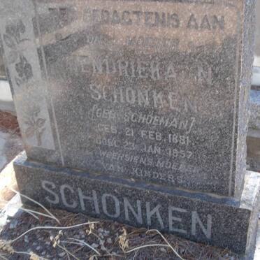 SCHONKEN Hendrieka nee SCHOEMAN 1881-1957