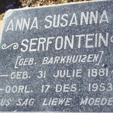 SERFONTEIN Anna Susanna C. nee BARKHUIZEN 1881-1953