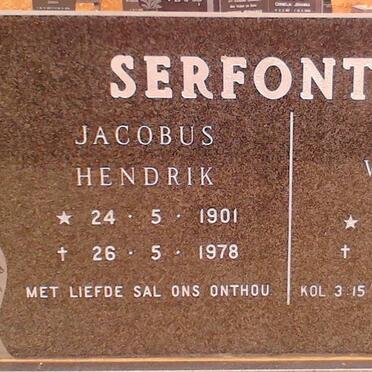 SERFONTEIN Jacobus Hendrik 1901-1978 &amp; Elizabeth Wilhelmina DIRKER 1914-1992