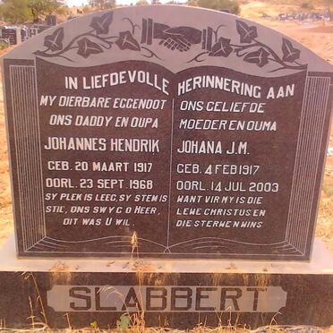 SLABBERT Johannes Hendrik 1917-1968 &amp; Johanna J.M. 1917-2003