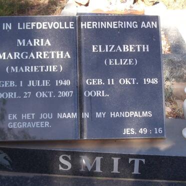 SMIT Maria Margaretha 1940-2007 :: SMIT Elizabeth 1948-