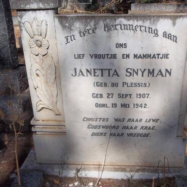 SNYMAN Janetta nee du PLESSIS 1907-1942