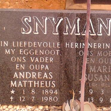 SNYMAN Andreas Mattheus 1894-1980 &amp; Maria Susanna LE ROUX 1901-1988