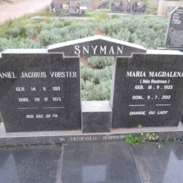 SNYMAN Daniel Jacobus Vorster 1921-1975 & Maria Magdalena ROOTMAN 1923-2012