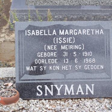 SNYMAN Isabella Margaretha nee MEIRING 1910-1968