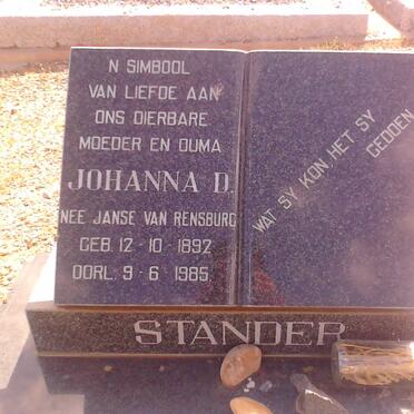 STANDER Johanna D. nee JANSE VAN RENSBURG 1892-1985