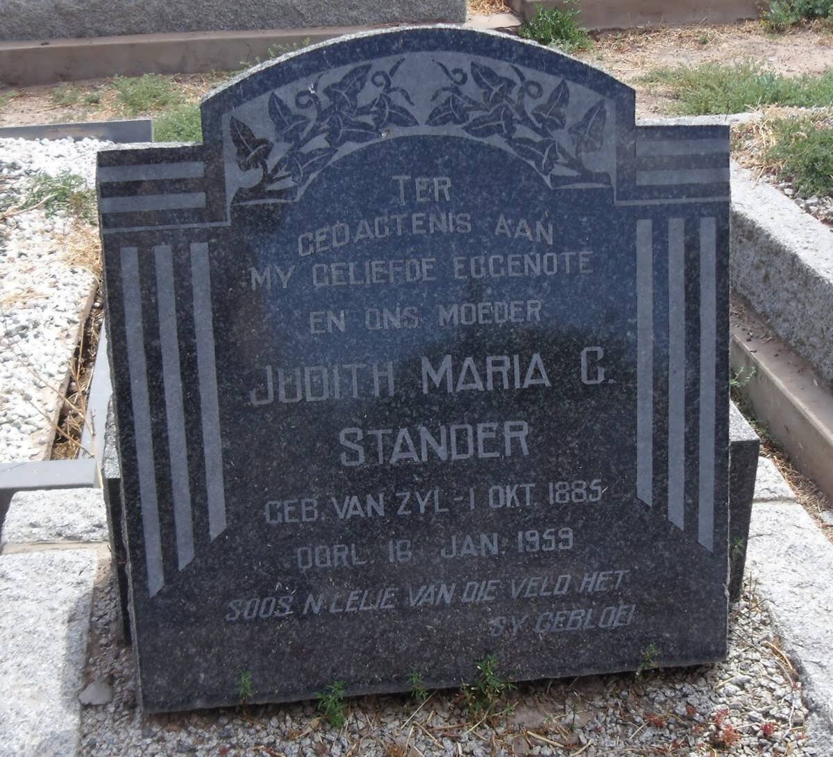 STANDER Judith Maria C. nee VAN ZYL 1885-1959