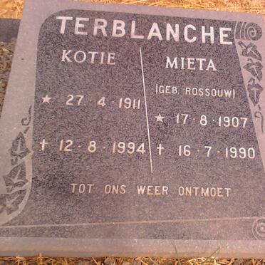 TERBLANCHE Kotie 1911-1994 &amp; Mieta ROSSOUW 1907-1990