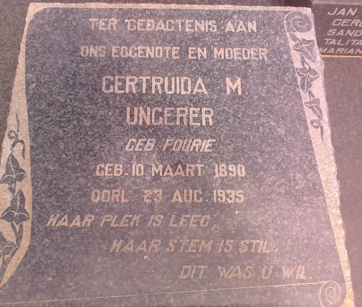 UNGERER Gertruida M. nee FOURIE 1890-1935