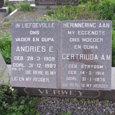 VERWEY Andries E. 1909-1987 & Gertriuda A.M. STRYDOM 1914-1976