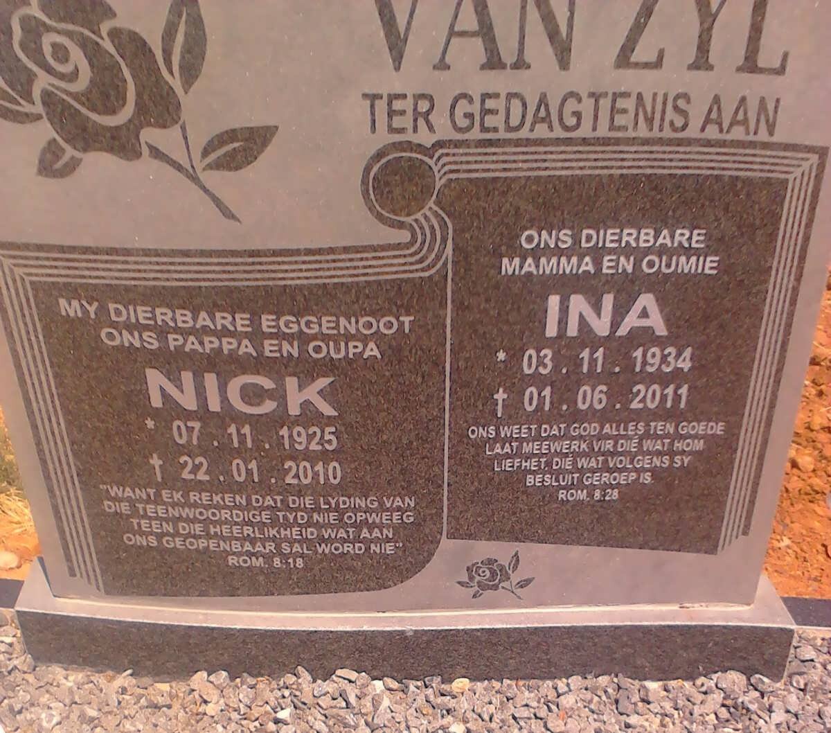 ZYL Nick, van 1925-2010 &amp; Ina 1934-2011