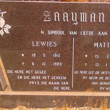 ZAAYMAN Lewies 1912-1989 &amp; Matty 1910-1978