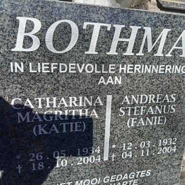 BOTHMA  Andreas Stefanus 1932-2004 & Catharina Magritha 1934-2004  