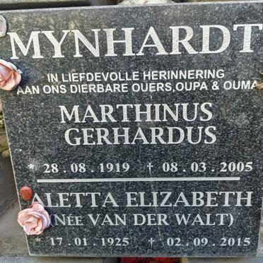 MYNHARDT Marthinus Gerhardus 1919-2005 & Aletta Elizabeth VAN DER WALT 1925-2015