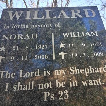 WILLARD William 1924-2009 & Norah 1927-2006 
