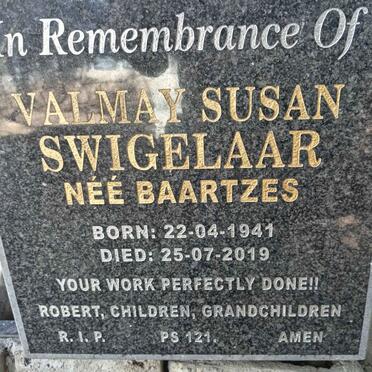 SWIGELAAR Valmay Susan nee BAARTZES 1941-2019