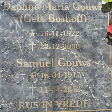 GOUWS Samuel 1917-2012 &  Daphne Maria BOSHOFF 1922-2000  