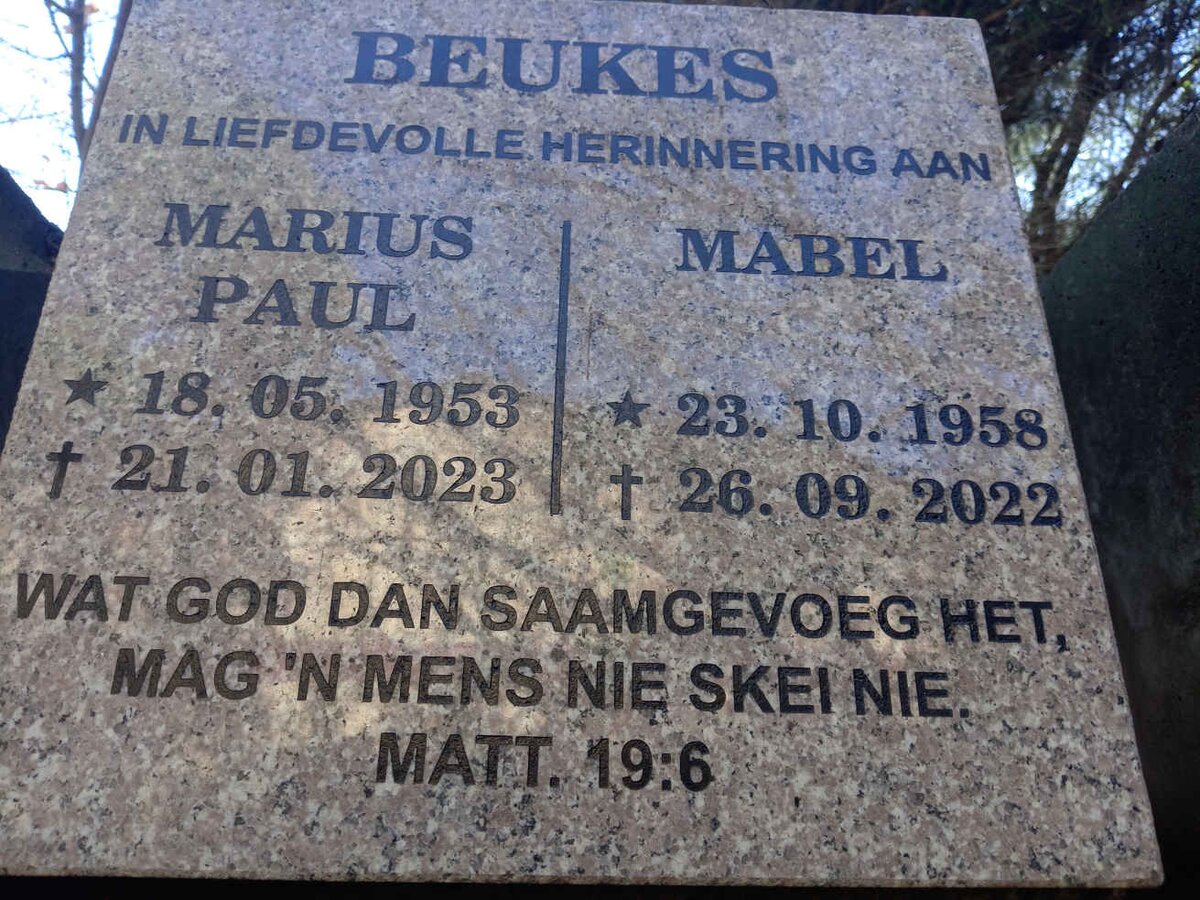 BEUKES Marius Paul 1953-2023 & Mabel 1958-2022