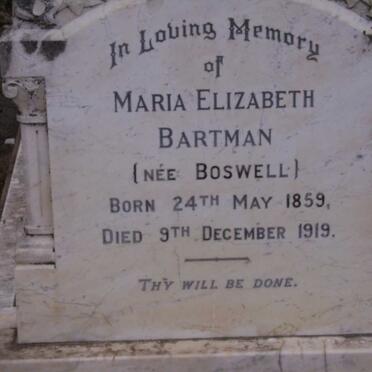 BARTMAN Maria Elizabeth nee BOSWELL 1859-1919