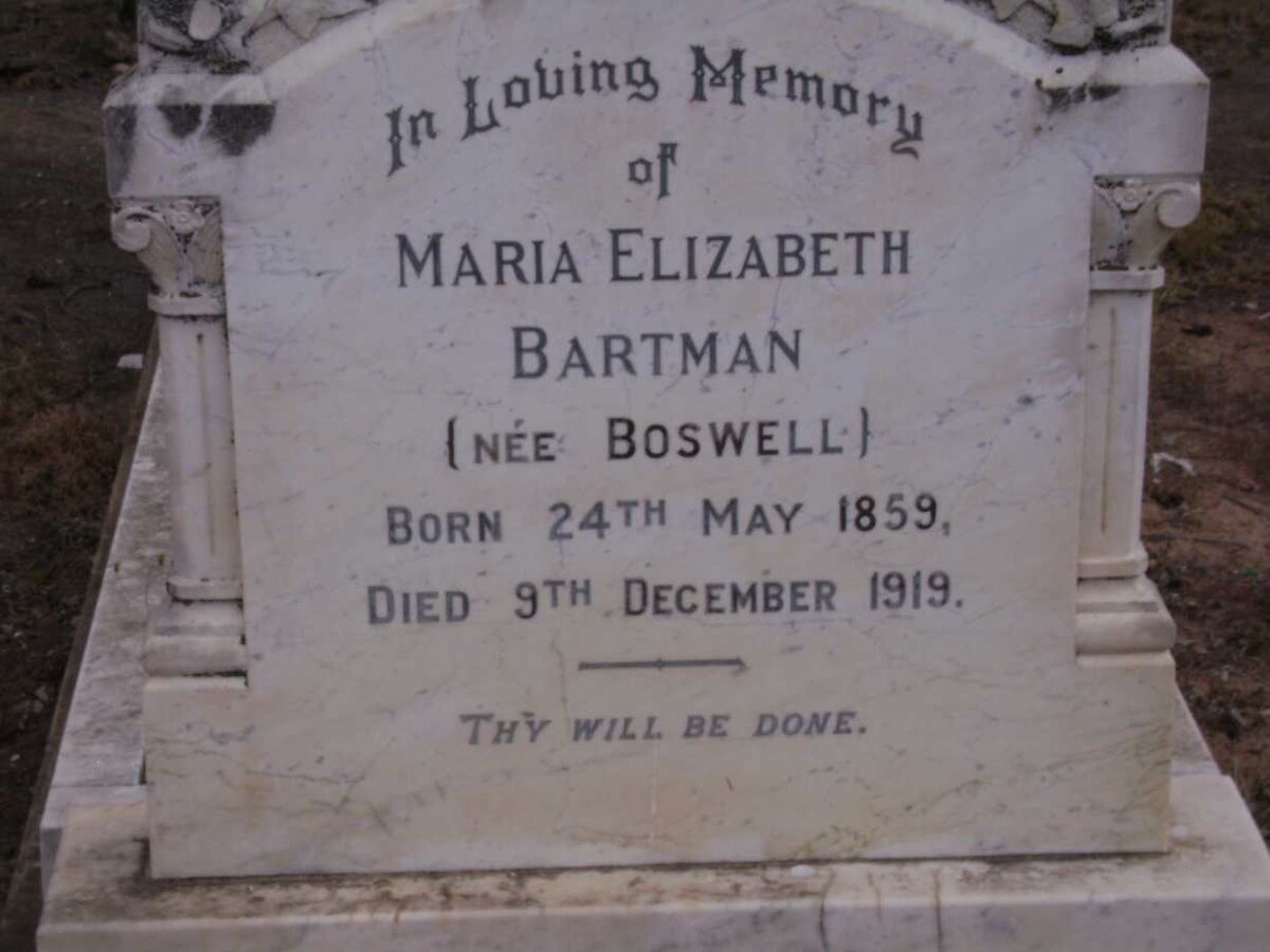 BARTMAN Maria Elizabeth nee BOSWELL 1859-1919