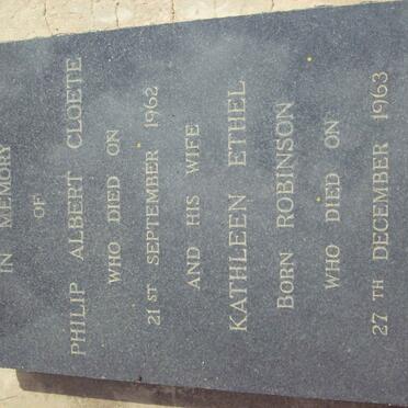 CLOETE Philip Albert -1962 &amp; Kathleen Ethel ROBINSON -1963
