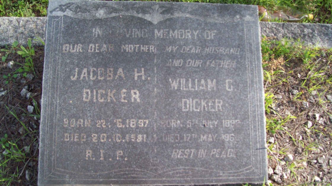 DICKER William G. 1892-196? &amp; Jacoba H. 1897-1981