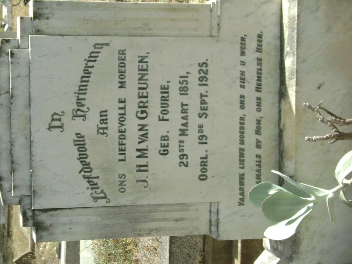GREUNEN J.H.M., van nee FOURIE 1851-1925
