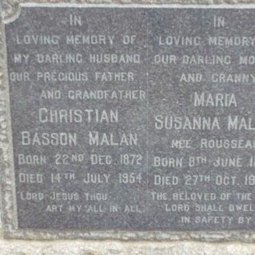 MALAN Christian Basson 1872-1954 &amp; Maria Susanna ROUSSEAU 1873-1955