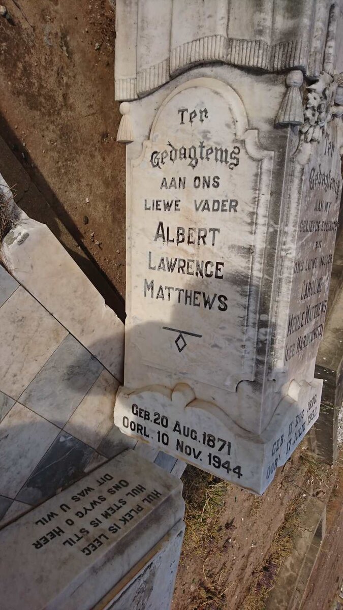 MATTHEWS Albert Lawrence 1871-1944 &amp; Caroline Merle MARINCOWITZ 1870-1932