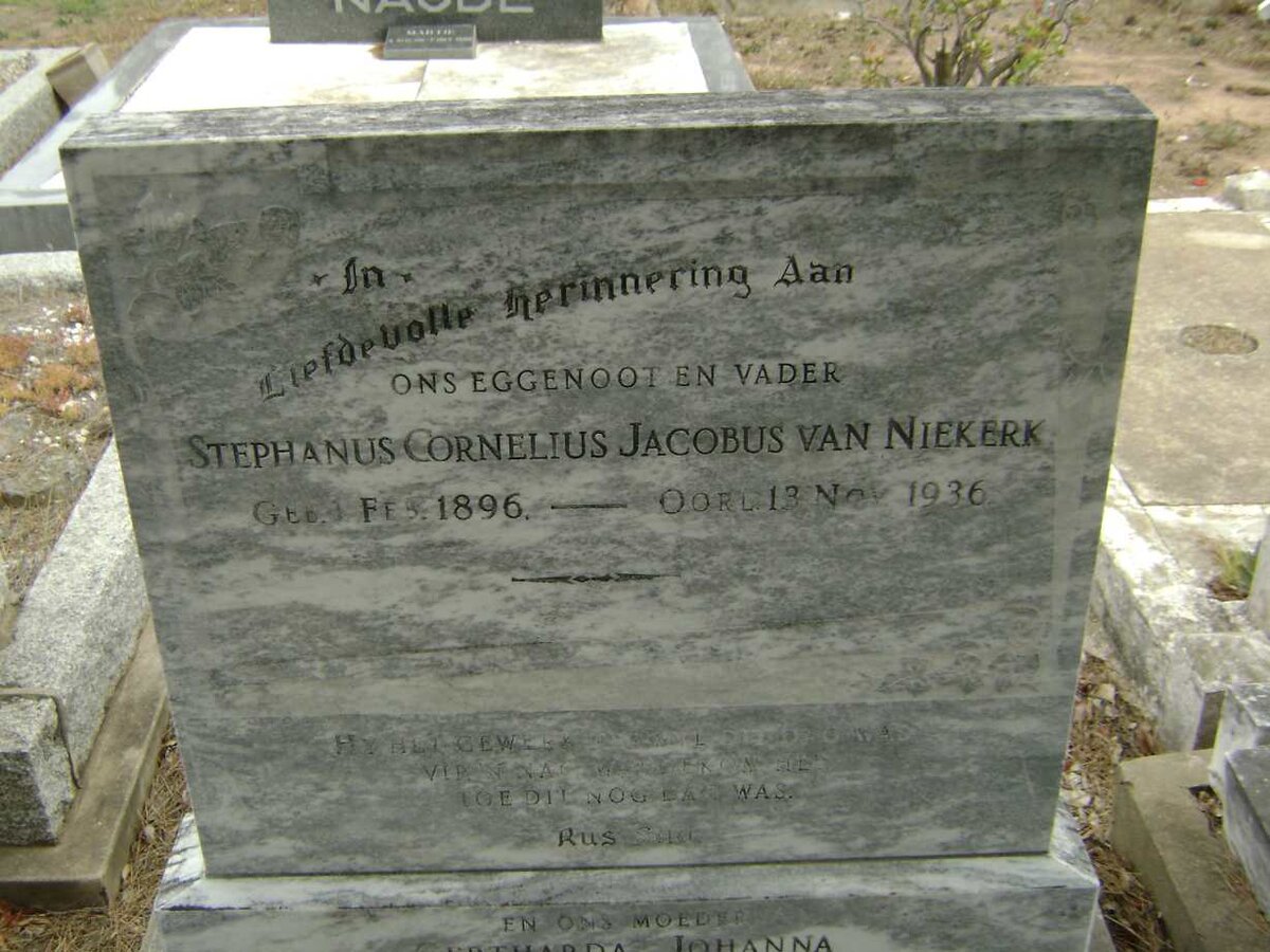 NIEKERK Stephanus Cornelius Jacobus, van 1896-1936