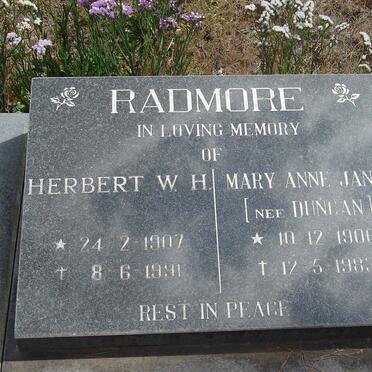 RADMORE Herbert W.H. 1907-1991 &amp; Mary Anne Jane DUNCAN 1906-1983