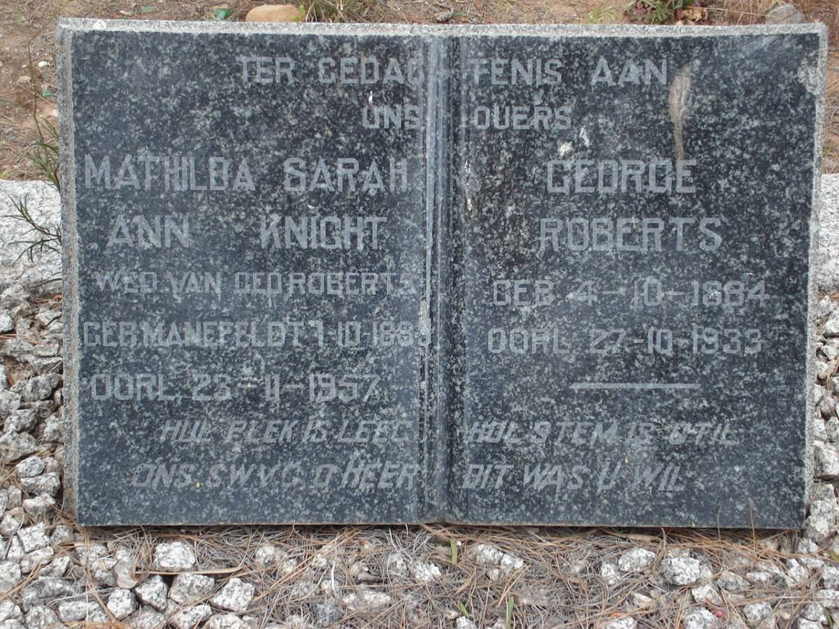 ROBERTS George 1884-1933 &amp; Mathilda Sarah Ann KNIGHT, formerly ROBERTS nee MANEFELDT 1883-1957