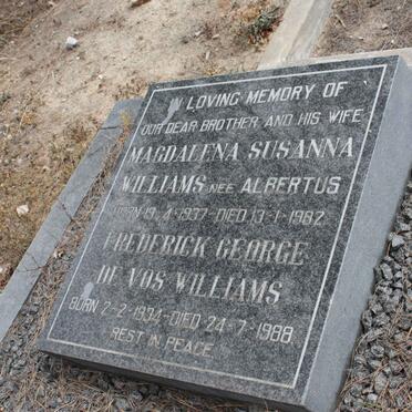WILLIAMS Frederick George de Vos 1934-1988 &amp; Magdalena Susanna ALBERTUS 1937-1982