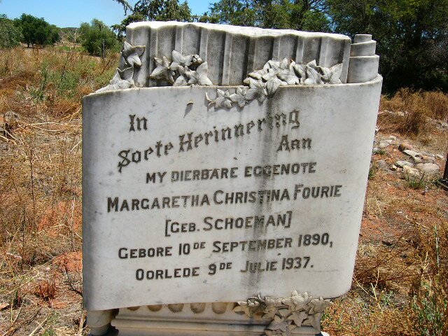 FOURIE Margaretha Christina nee SCHOEMAN 1890-1937