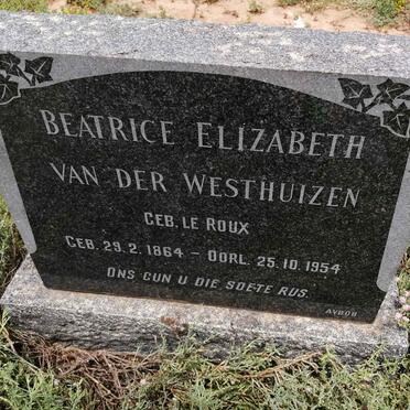 WESTHUIZEN Beatrice Elizabeth, van der nee LE ROUX 1864-1954