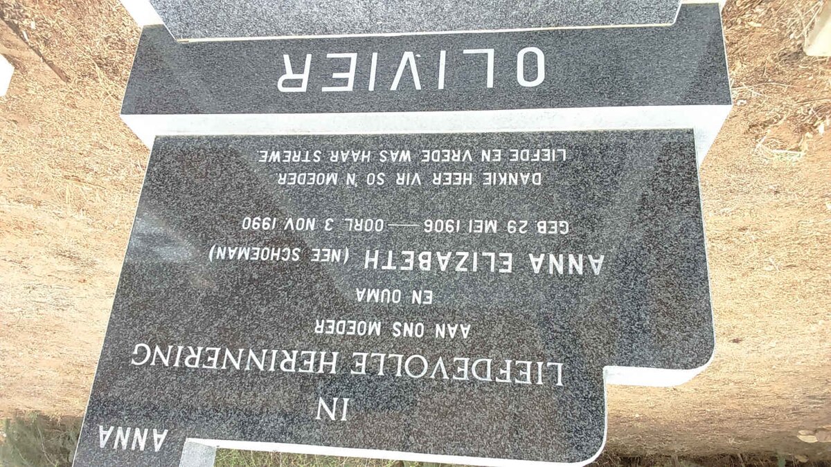 OLIVIER Anna Elizabeth nee SCHOEMAN 1906-1990